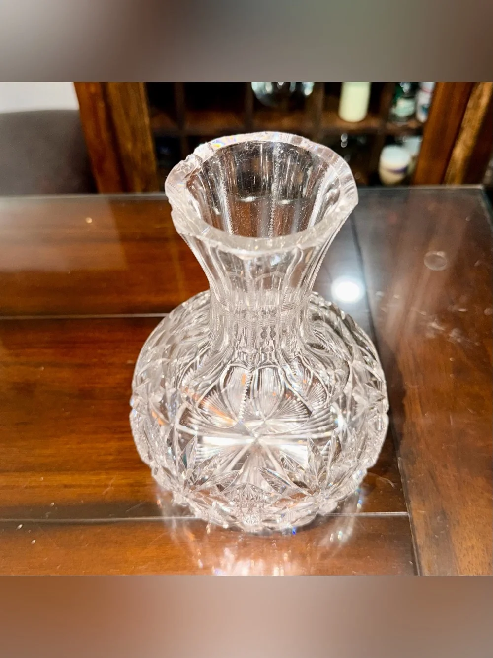 Antique American Brilliant Cut Glass Carafe Wine Decanter Vase Victorian Barware